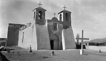 Historic American Buildings Survey James M. Slack, Photographer, March 15, 1934, FRONT ELEVATION (EAST) - Mission Church of Ranchos de Taos, Ranchos de Taos, Taos County, NM
