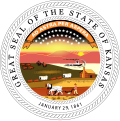 Image 4The Great Seal of the State of Kansas was established by the legislature on May 25, 1861. The design was submitted by Senator John James Ingalls. He also proposed the state motto, "Ad astra per aspera", which means "to the stars through difficulty". (from History of Kansas)