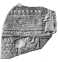 Eannatum leading his troops in battle. Top: Eannatum leading a phalanx on foot. Bottom: Eannatum leading troops in a war charriot. Fragment of the Stele of the Vultures