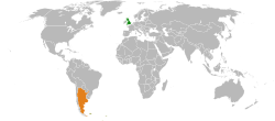 Map indicating locations of United Kingdom and Argentina