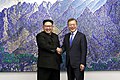 Image 2North Korean leader Kim Jong Un and South Korean President Moon Jae-in shaking hands inside the Peace House on 27 April 2018 (from History of South Korea)