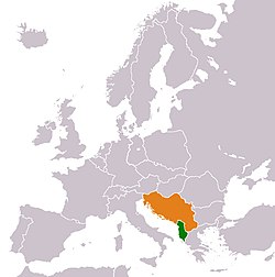 Map indicating locations of People's Socialist Republic of Albania and Yugoslavia