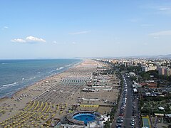 Rimini is a major seaside tourist resort in Italy.