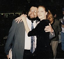 Brian Thomsen and SF/Fantasy book cover model, Lisa Feerick Pollison at the 1994 ABA Book Expo in downtown Los Angeles.