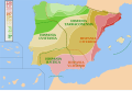 Image 35Map of Spain and Portugal showing the conquest of Hispania from 220 B.C. to 19 B.C. and provincial borders. It is based on other maps; the territorial advances and provincial borders are illustrative. (from History of Portugal)