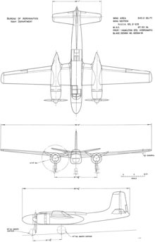 3-view line drawing of the Douglas JD-1 Invader