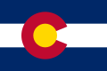 The flag of Colorado, a charged horizontal triband.