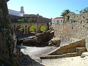 Old harbour walls at Peniche