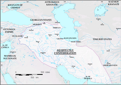 The Aq Qoyunlu confederation at its greatest extent under Uzun Hasan