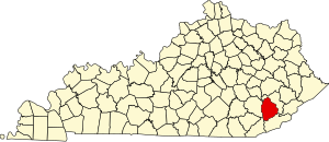 Map of Kentucky highlighting Leslie County