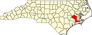 Map of North Carolina highlighting Craven County