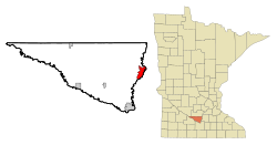 Location of the city of St. Peter within Nicollet County in the state of Minnesota