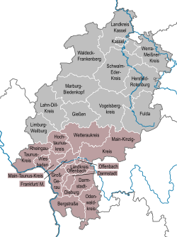 Map of Hesse highlighting Darmstadt