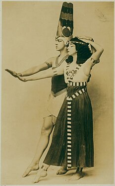 Ted Shawn and St. Denis in Egyptian Ballet. They married, created and performed many productions together, and co-founded the Denishawn School of Dancing and Related Arts.