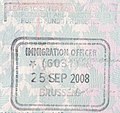 British entry stamp issued by the UK Border Agency at Brussels-Midi railway station.