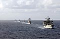 Wave Ruler (foreground), USS Mahan, Almirante Latorre, Sachsen, and USS Samuel B. Roberts navigate in formation.