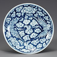 Porcelain dish with cloud and crane design