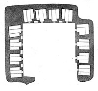 Plan of Cave 12 in Ajanta. Each cell has two stone beds.