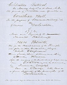 A handwritten announcement of the date and time of the speech
