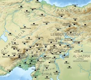 Geophysical map of eastern Asia Minor and northern Syria, showing the main fortresses during the Arab–Byzantine frontier wars