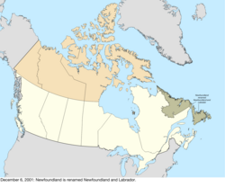 Map of the change to Canada on December 6, 2001