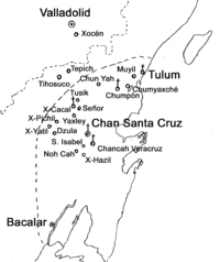 Areas under the Mayas' control, c. 1870