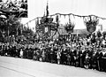 Duke of Gloucester arrival procession, City of Footscray's stand, St Kilda Road