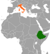 Location map for Ethiopia and Italy.