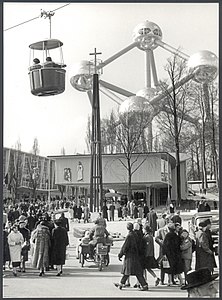 The Atomium and gondola lift during the 1958 Brussels World's Fair (Expo 58)