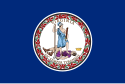 Navy blue flag with the circular Seal of Virginia centered on it.