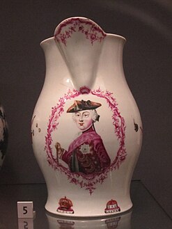 Porcelain jug with image of Frederick of Prussia c. 1760