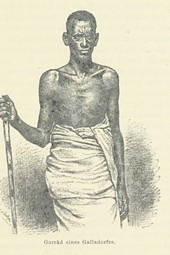 Drawing of a bare-chested man with a stick