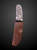 The Gebel el-Arak Knife; 3300–3200 BC; elephant ivory (the handle) and flint (the blade); length: 25.5 cm; most likely from Abydos (Egypt); Louvre