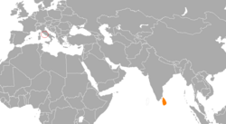 Map indicating locations of Holy See and Sri Lanka