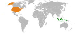Map indicating locations of Indonesia and USA