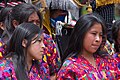 Young Mayan women in traditional dress in Antigua, Guatemala
