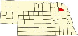 Map of Nebraska highlighting Wayne County