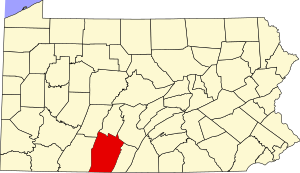 Map of Pennsylvania highlighting Bedford County