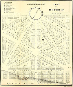 1807 map of Woodward's Detroit street plan