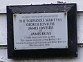 Plaque on wall of Tudor Cottage, Greensted Green, Essex, where three of the Martyrs lived on their return from transportation