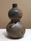 Sōma ware gourd-shaped bottle, horse design. Edo period, 18-19th century.