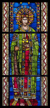 Otto II, Holy Roman Emperor, from a series of Emperors (12th and 13th centuries) The panels are now set into Gothic windows, Strasbourg Cathedral