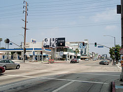 The intersection at the center of the studio zone: Beverly Boulevard and La Cienega Boulevard in Los Angeles (2008)