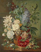 Bloemen in een terracotta vaas., Albertus Jonas Brandt, Eelke Jelles Eelkema, 1810 - 1824 - Zoeken - Rijksmuseum