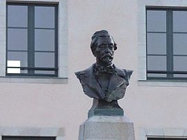 A bust of Armand Brousse outside the town hall