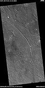 Possible dike, as seen by HiRISE under HiWish program. Here magma probably moved along a fault line underground. Later erosion removed all but the hardened magma.