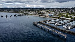 Aerial view of downtown Edmonds near the Washington State Ferries terminal