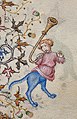 Awareness of trumpet experiments reached a 1405 illustrator in France, who painted a grotesque playing a trumpet bent into a U.