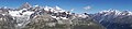 Blick in 3292 m ü. M. vom Hörnligrat des Matterhorns auf die Mischabel (rechts) und die Weisshorngruppe (links).