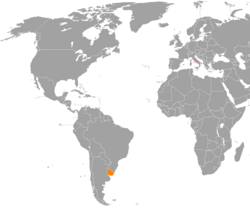 Map indicating locations of Holy See and Uruguay